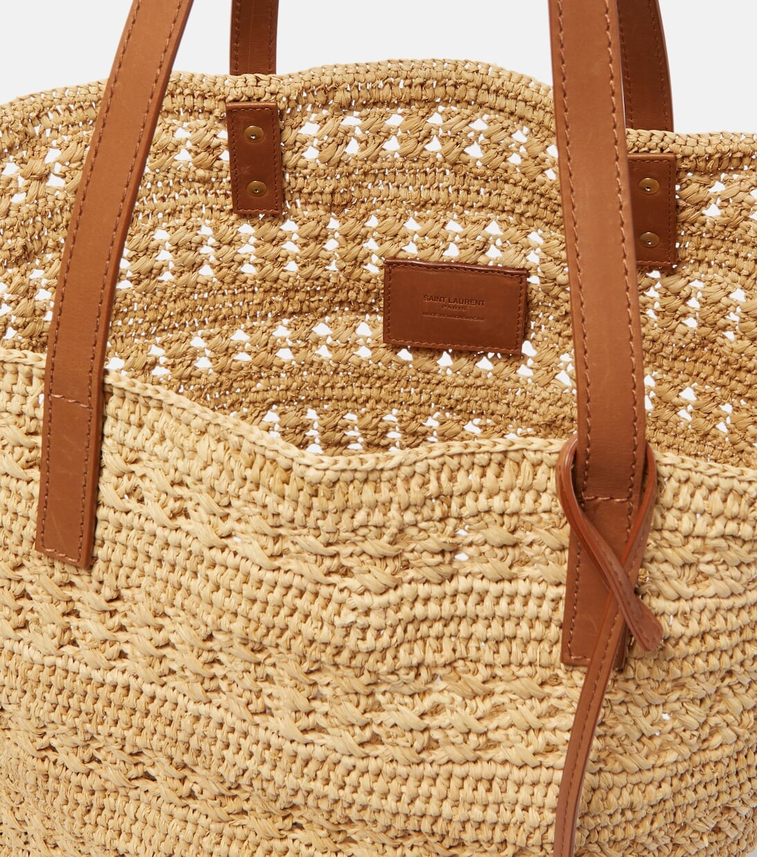 Сумка-корзина panier среднего размера из рафии Saint Laurent, бежевый — фото 3