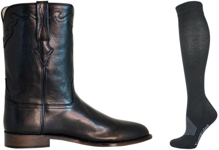 

Мужские вестерн-бутсы TuffRider El Paso с круглым носком- Премиальная черная кожа- В комплекте разноцветные полосатые носки