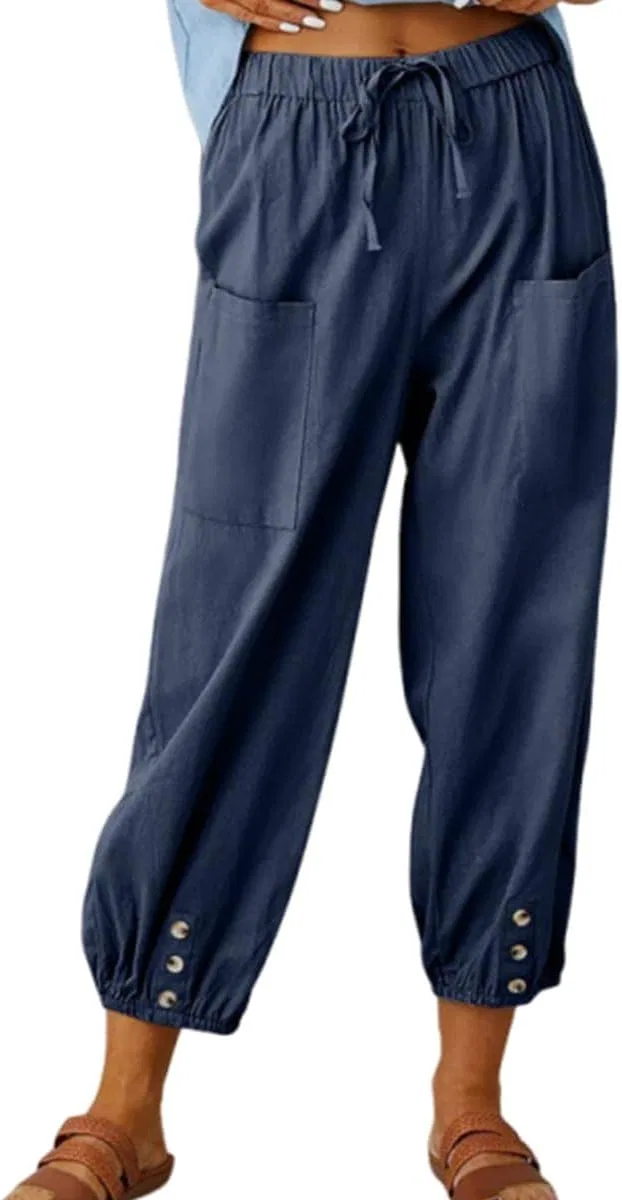 Брюки капри, хлопок и лен, Navy Blue