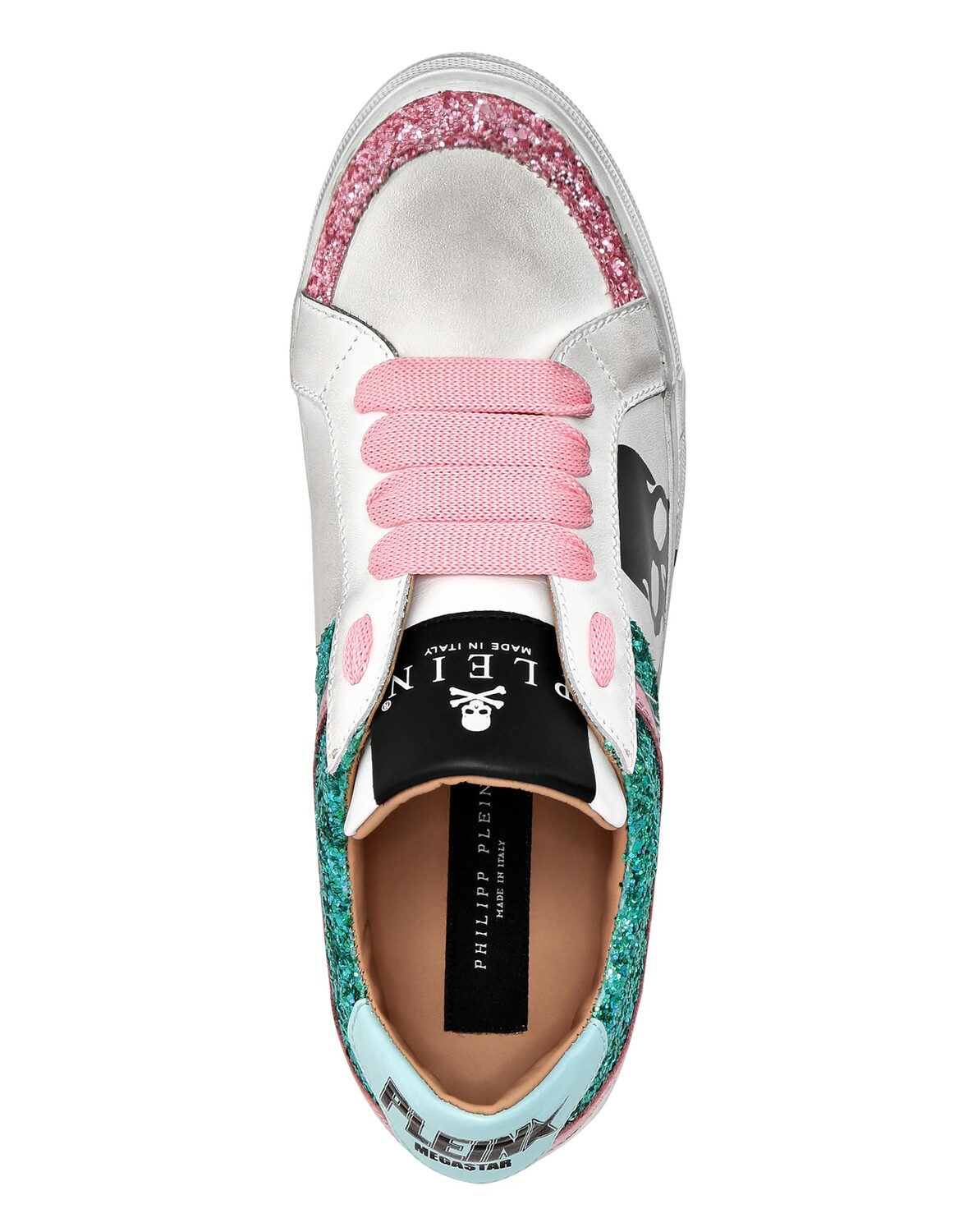 Кожаные низкие кеды Череп с кристаллами Philipp Plein, цвет Turquoise