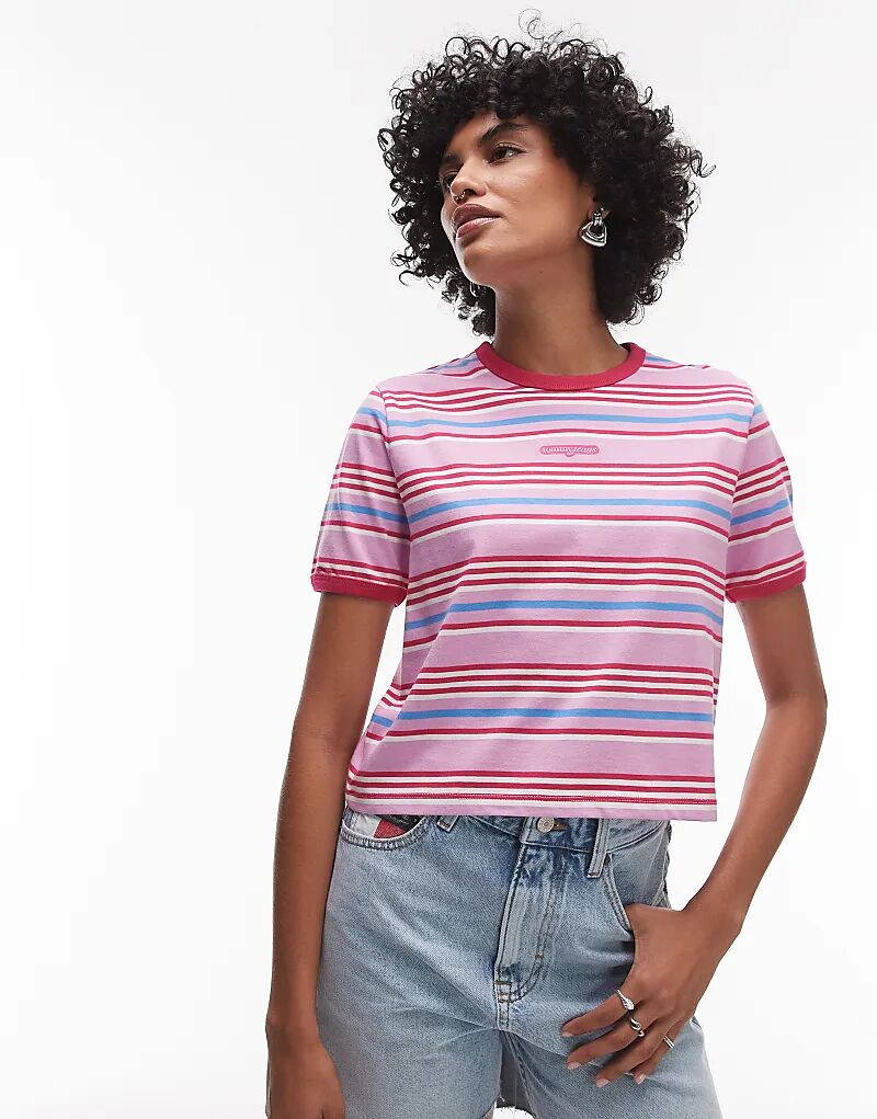 

Футболка Tommy Jeans oversize в полоску розового цвета