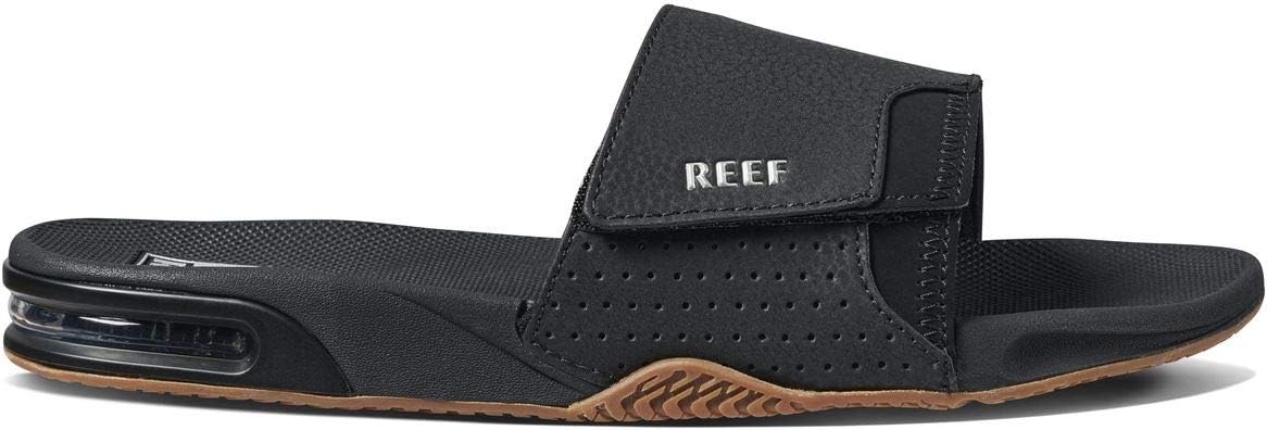 Мужские сандалии REEF Fanning Slide с открывалкой для бутылок, поддержкой свода стопы, прочной подошвой, водостойкие, черный/серебристый — фото 3
