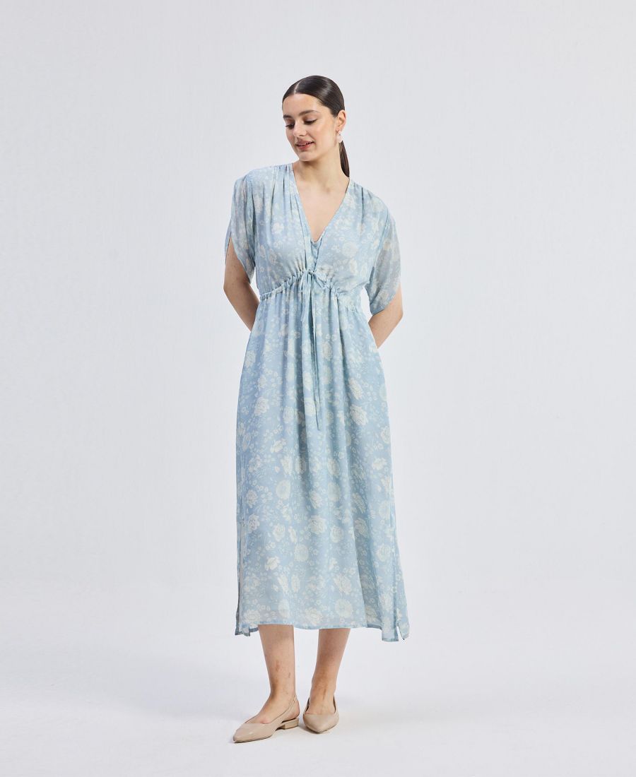 

Женское длинное платье с присборенной юбкой и синим цветочным принтом Reistor, Blue