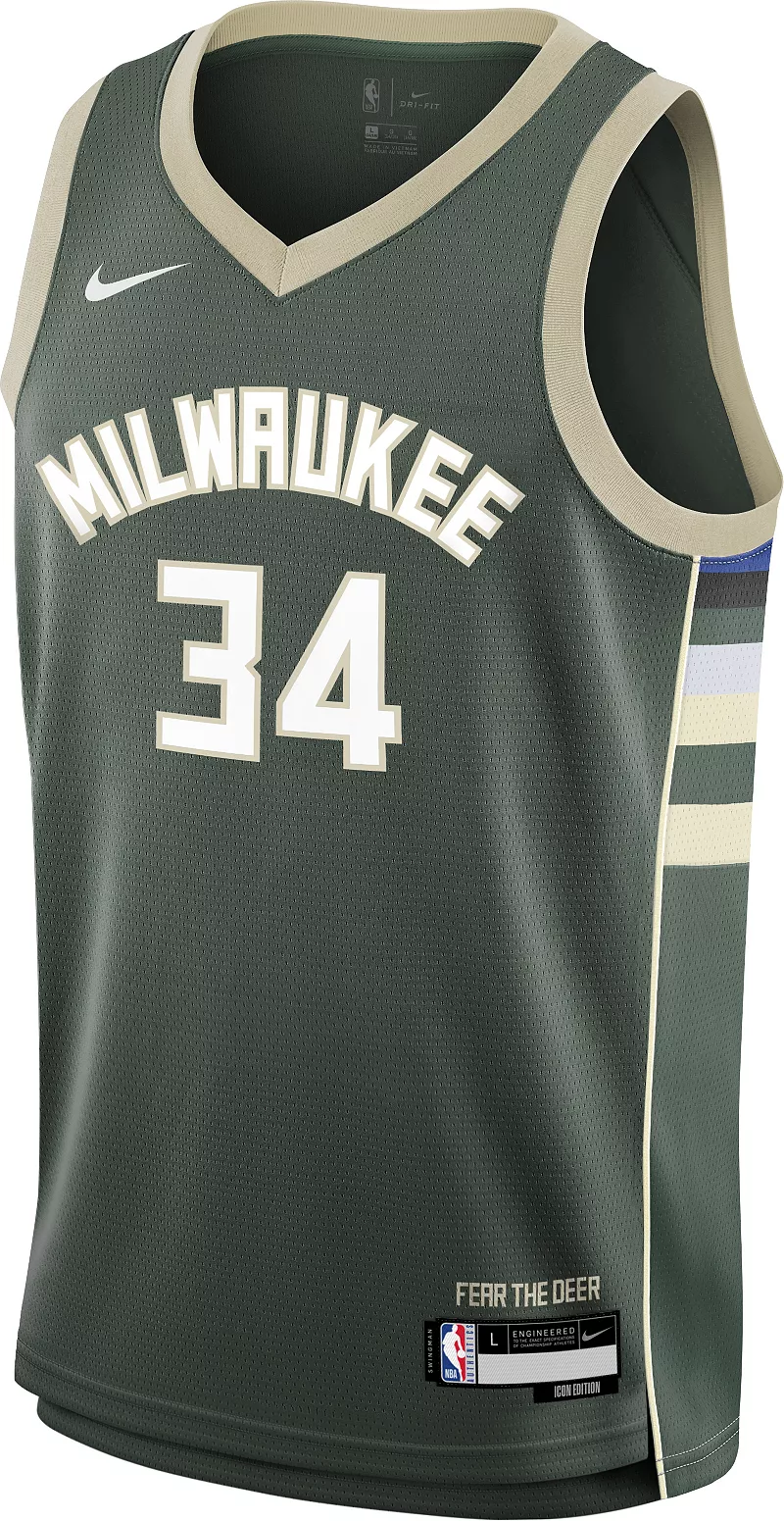 Nike Youth Милуоки Бакс Яннис Адетокунбо № 34, зеленая майка Swingman — фото 2