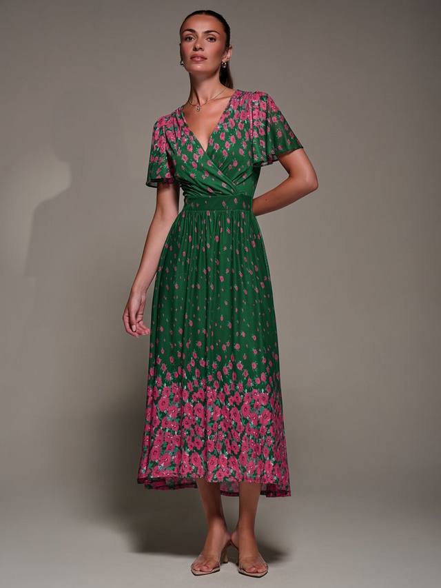 

Платье миди с цветочным принтом и сетчатыми вставками Jolie Moi, Green Floral