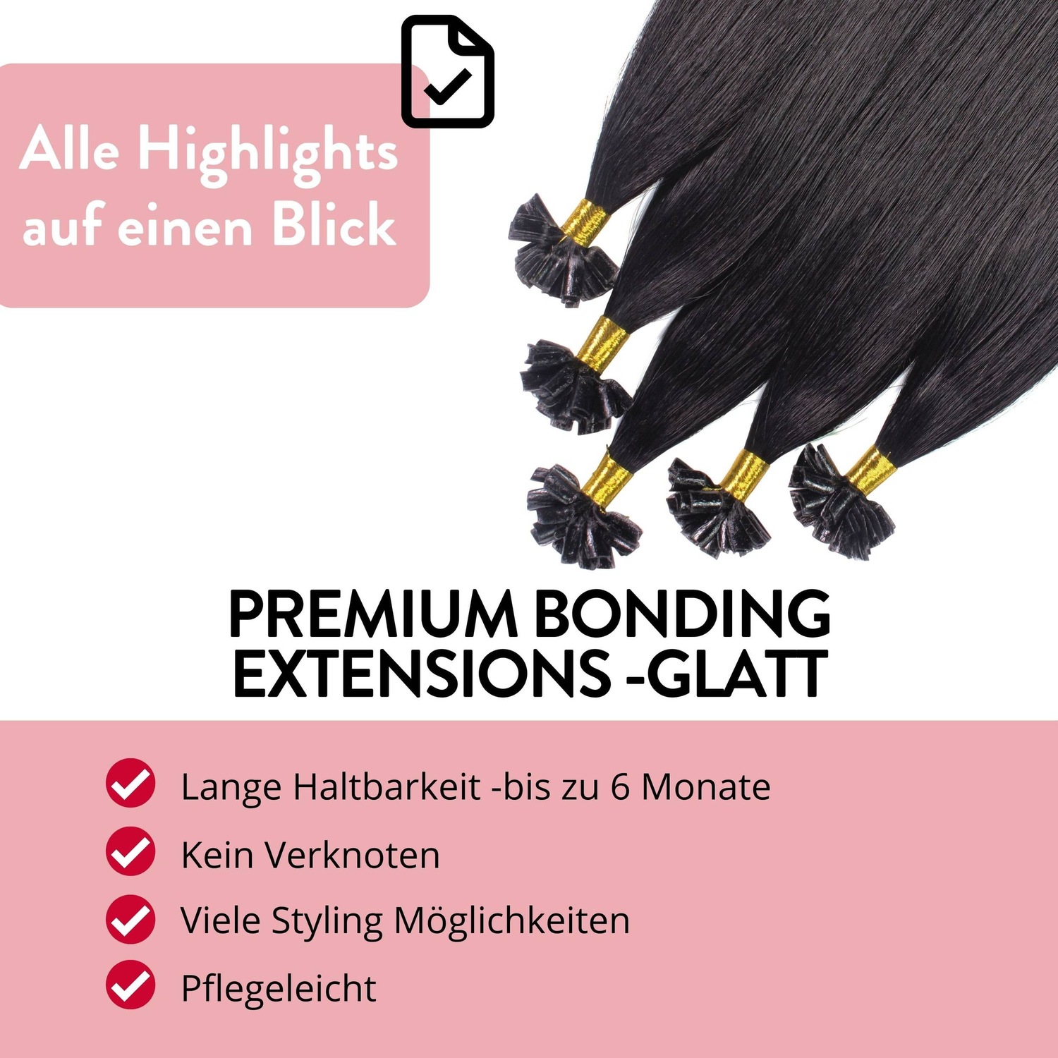 Накладные волосы bonding extensions premium echthaar #2/0 schwarz 0,8g Hair2Heart, 60cm, количество 25 шт. — фото 3