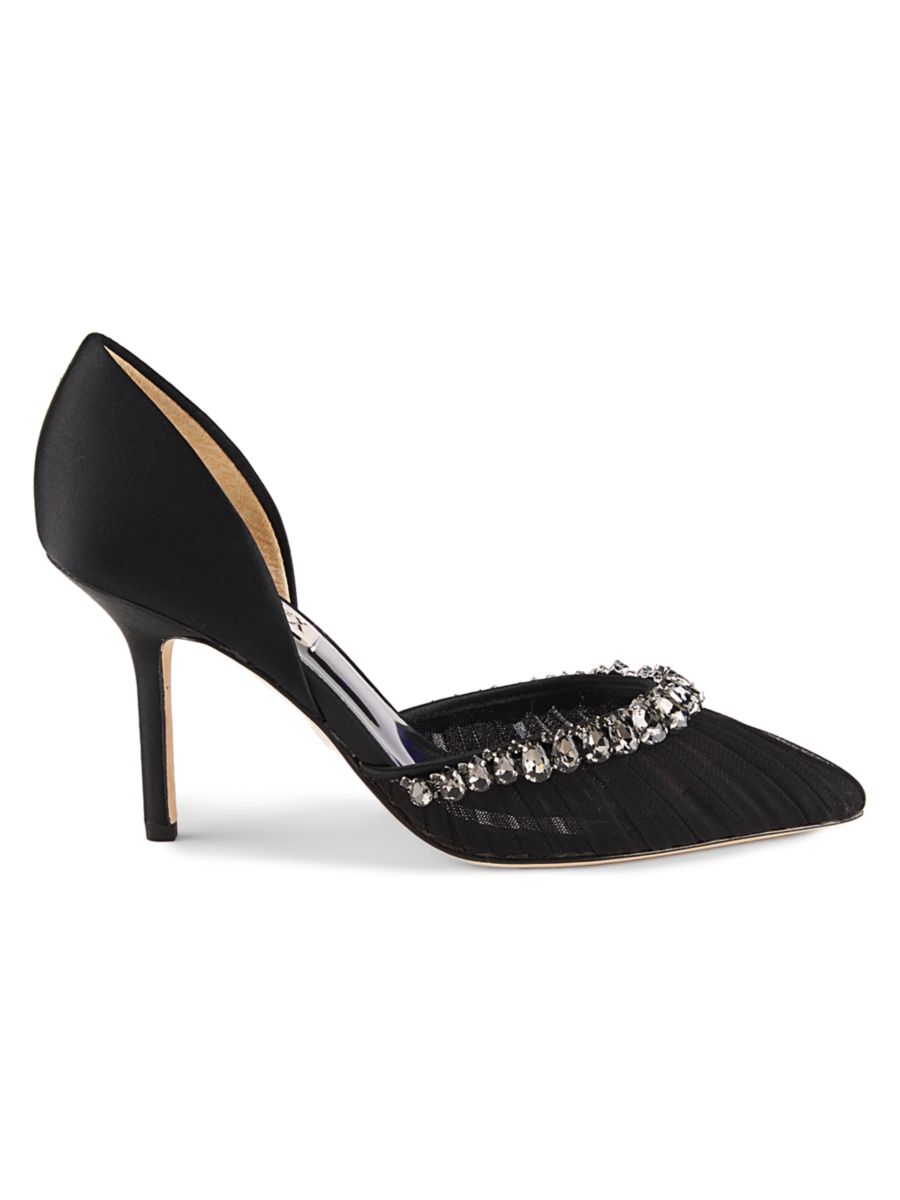 Туфли-лодочки Everley 89MM с декором D'Orsay Badgley Mischka, цвет Black Satin