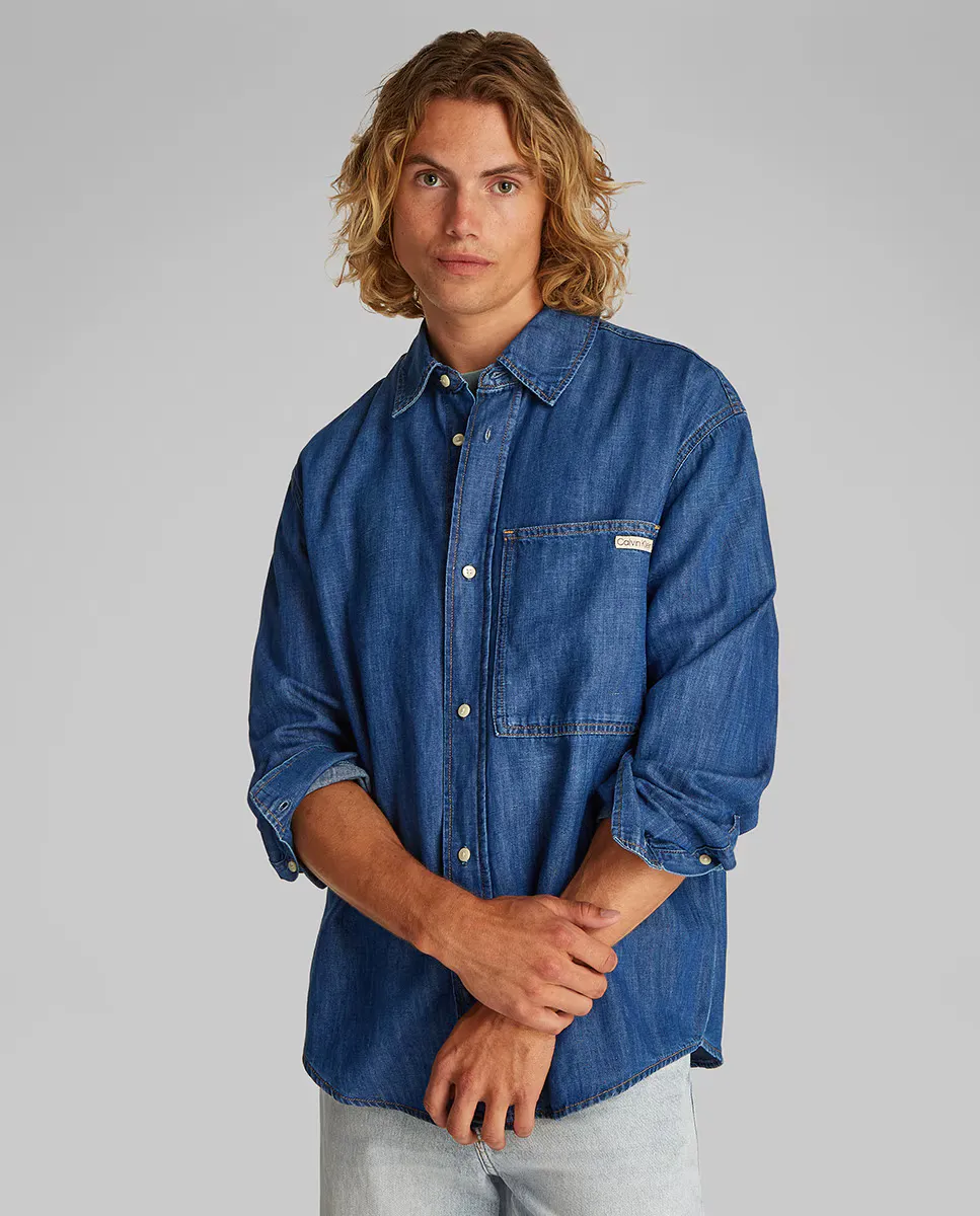 

Мужская джинсовая рубашка классического кроя Calvin Klein Jeans, синий