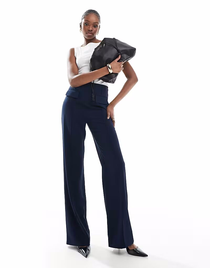 

Высокие брюки Tall с двойными карманами и декоративными швами темно-синего цвета Asos Design