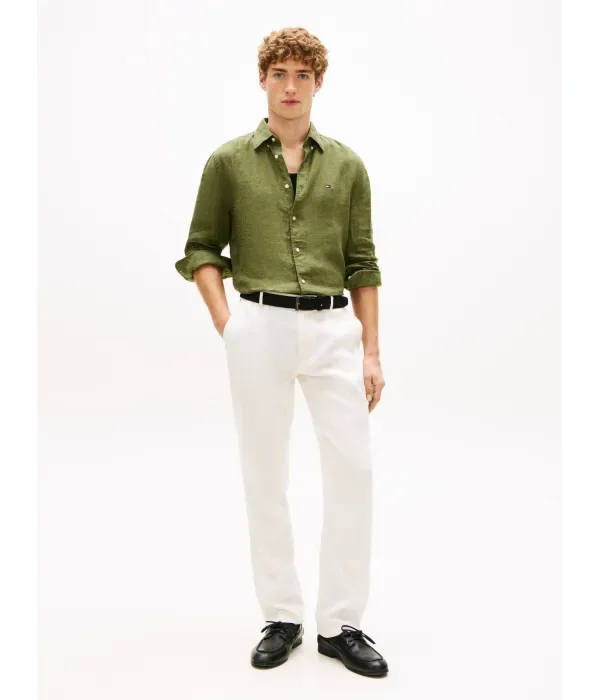 Льняная рубашка regular fit Tommy Hilfiger, хаки — фото 2