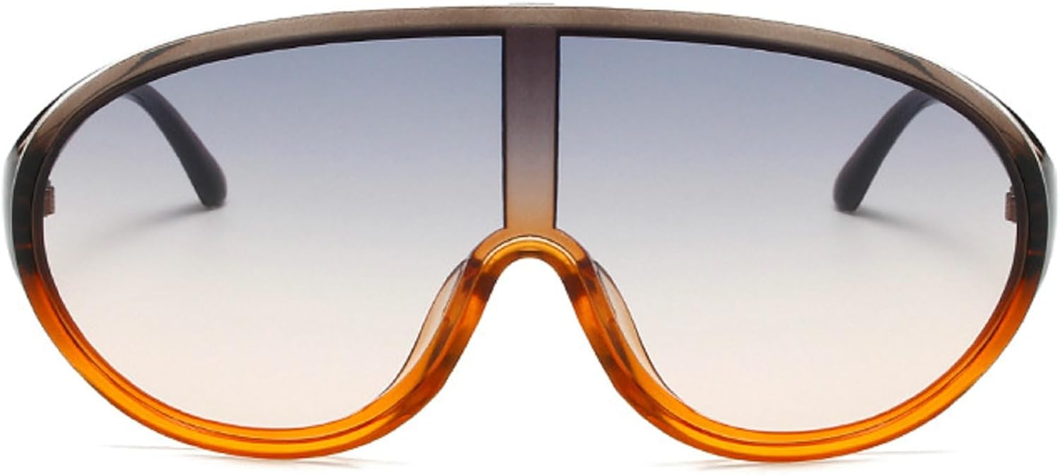 

Большие солнцезащитные очки-пилот в форме щита для женщин и мужчин, 2024 год, роскошные модные цельные солнцезащитные очки для женщин в стиле панк, большие оправы mincl, Gray Orange