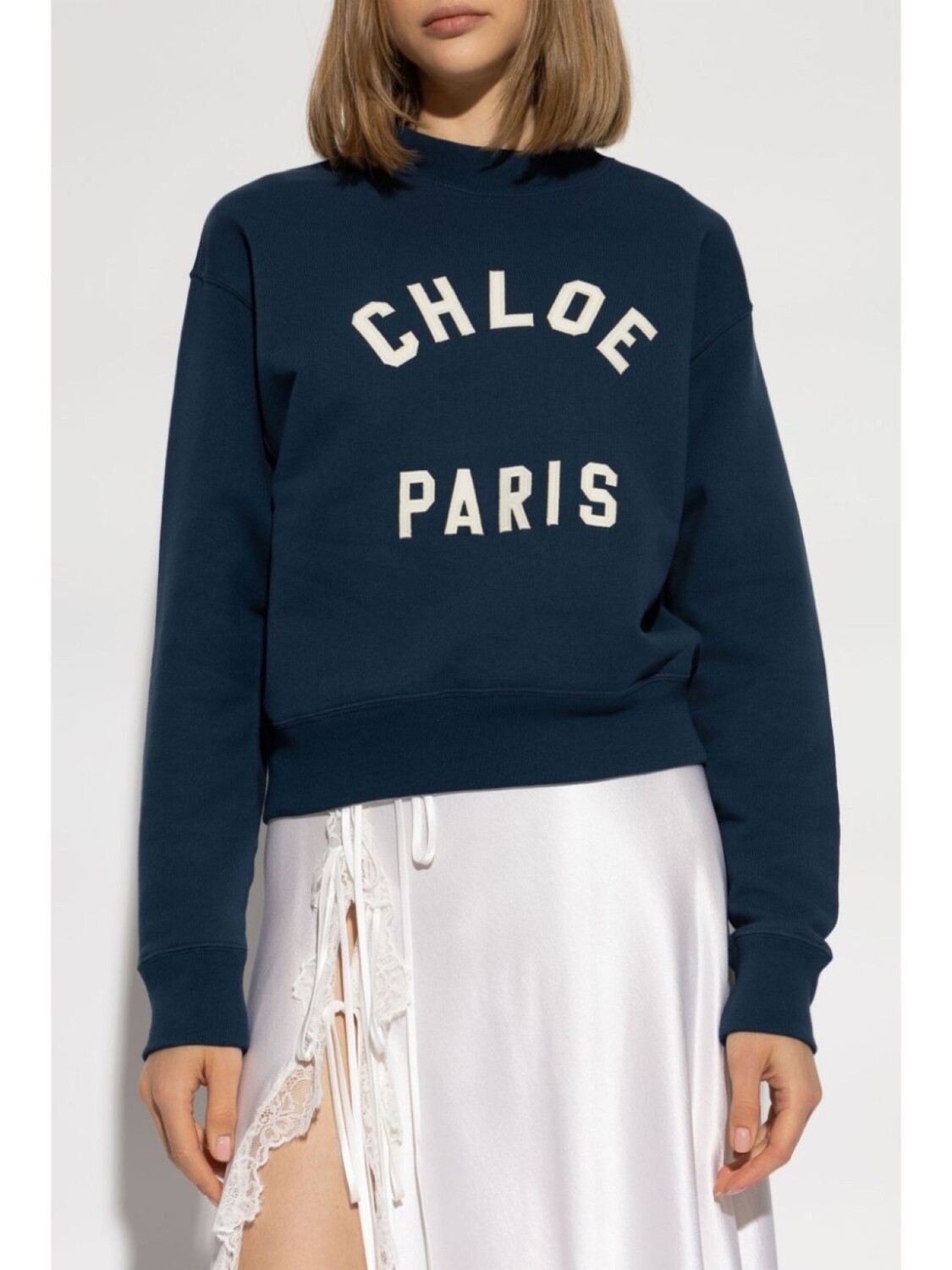 Chloé толстовка с нашивкой-логотипом и воротником-стойкой, синий — фото 3