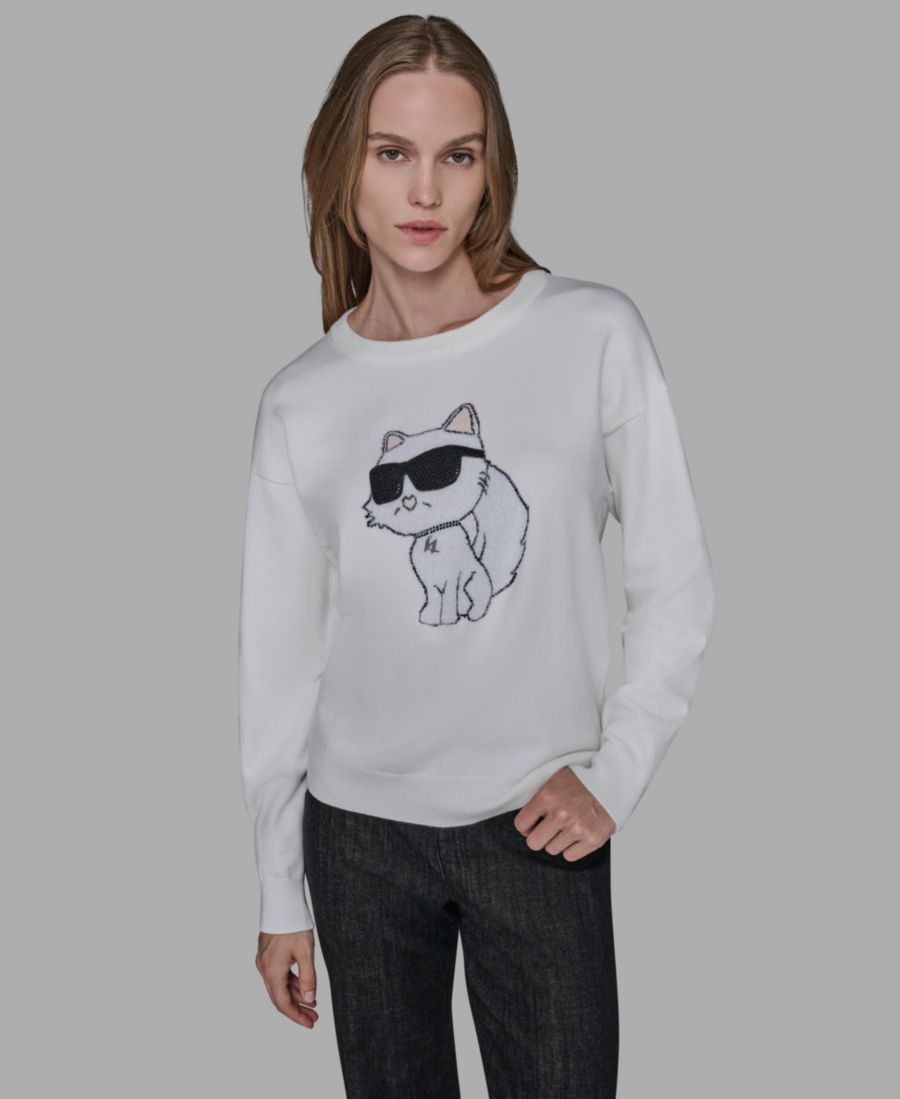 

Женский свитер с круглым вырезом Cool Choupette, размеры P/XS-XL KARL LAGERFELD PARIS, Soft White