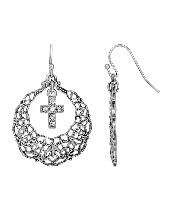 

Серьги-Кольца с кристаллами и крестом из олова Symbols Of Faith, white