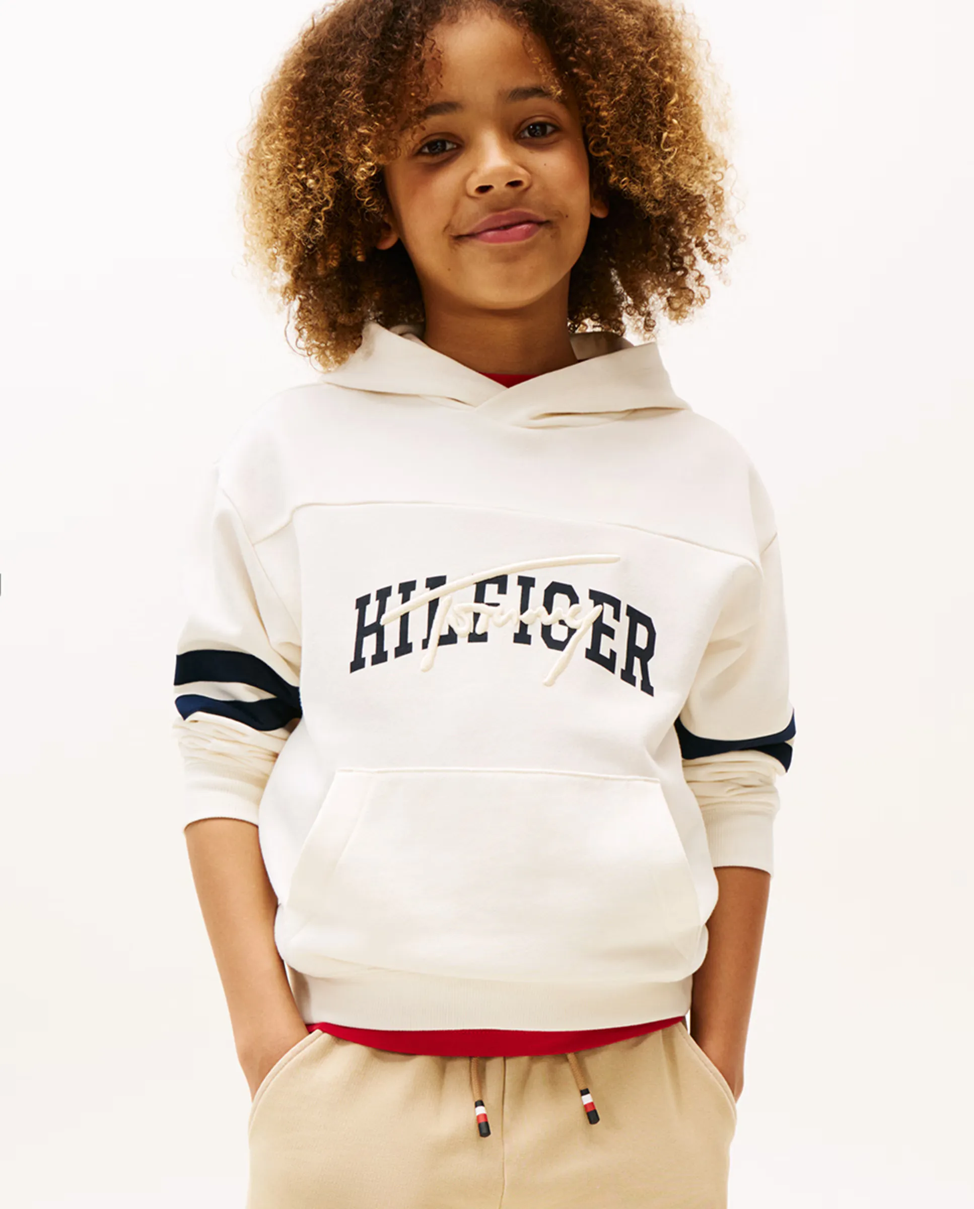 

Детский худи с капюшоном и логотипом спереди Tommy Hilfiger, белый
