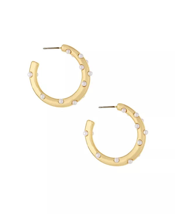 

Серьги-Кольца, покрытые 18-каратным золотом и инкрустированные искусственным жемчугом Ettika, gold-tone