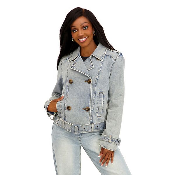 

Юношеский короткий тренч с поясом и двойной застежкой Madden Girl, Denim