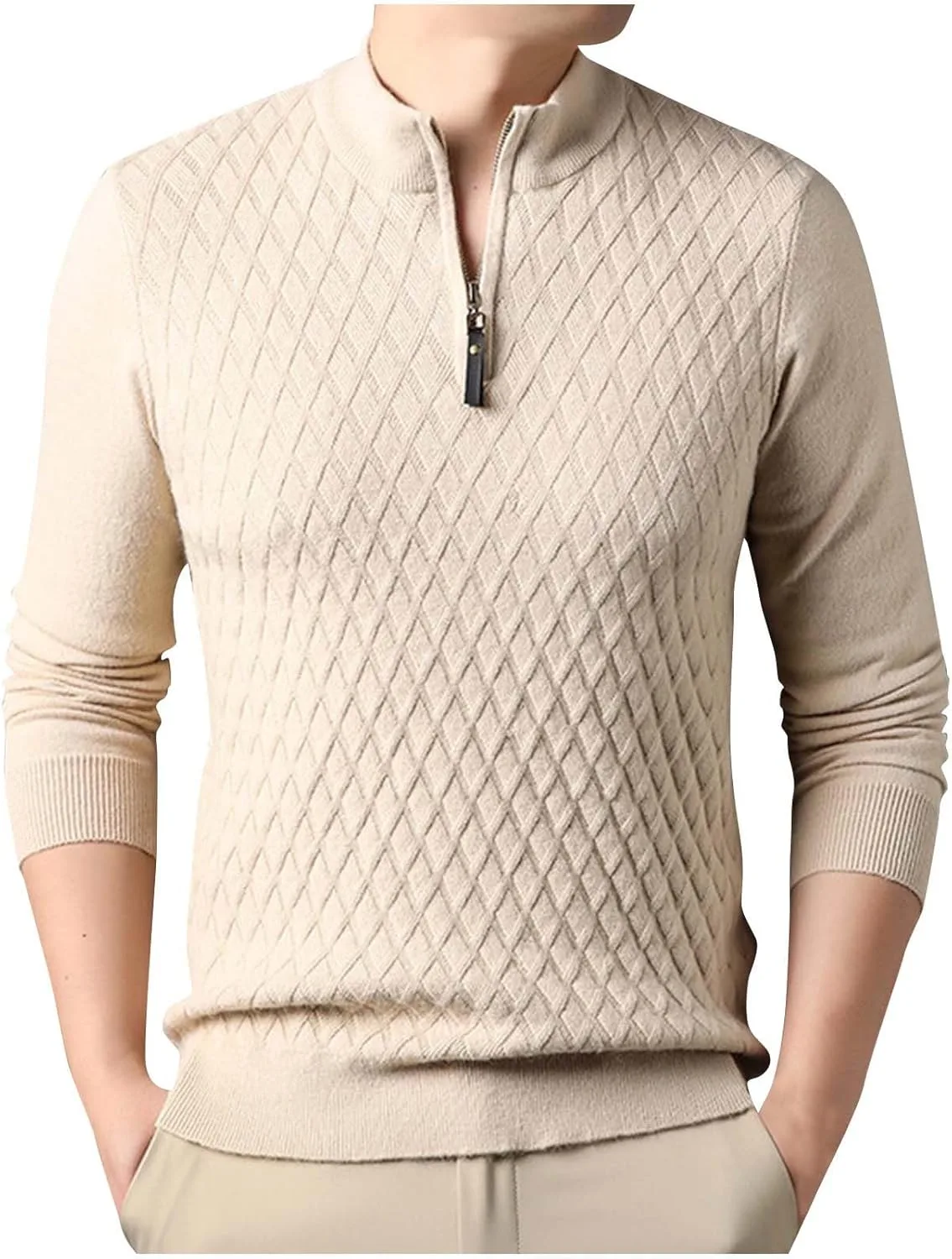 

Мужской полузастёгивающийся вязаный свитер, повседневный пуловер regular fit с косой вязкой