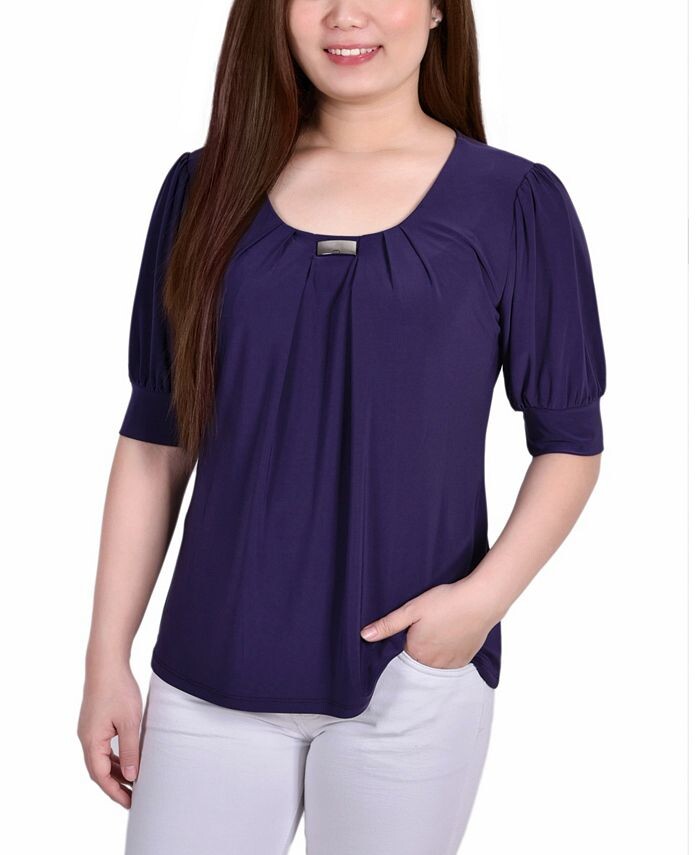 

Топ Petite с короткими рукавами и объемными рукавами NY Collection, фиолетовый
