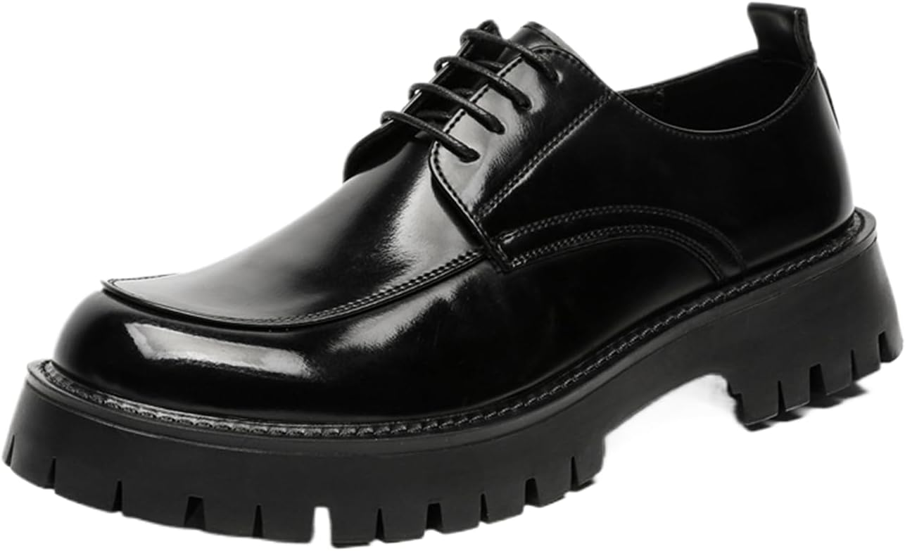 

Мужские оксфорды из лаковой кожи на массивной платформе с круглым носком, рифленой подошвой, противоскользящие, на шнуровке, для работы, бизнеса, свадьбы и официальных мероприятий Fifilapin, черный