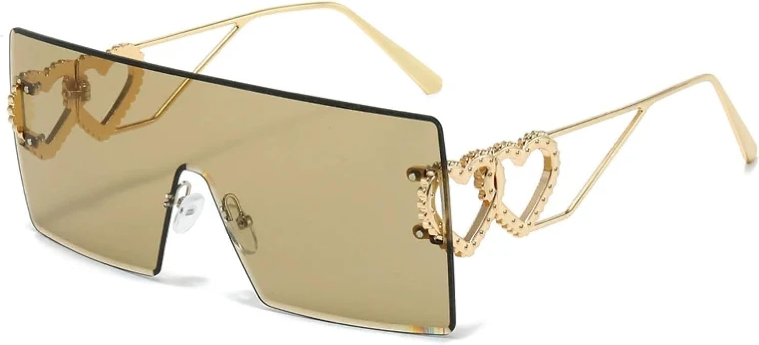 

Ретро-модные безободковые металлические солнцезащитные очки с двойным сердцем для женщин и мужчин, для активного отдыха, путешествий и вождения, защита от УФ-излучения UV400 TKKTLLT, Gold Tea