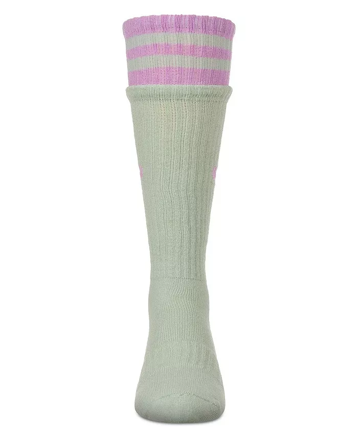 Детские ребристые носки до колена "Heart and Stripes" из хлопкового микса Memoi, синий — фото 3