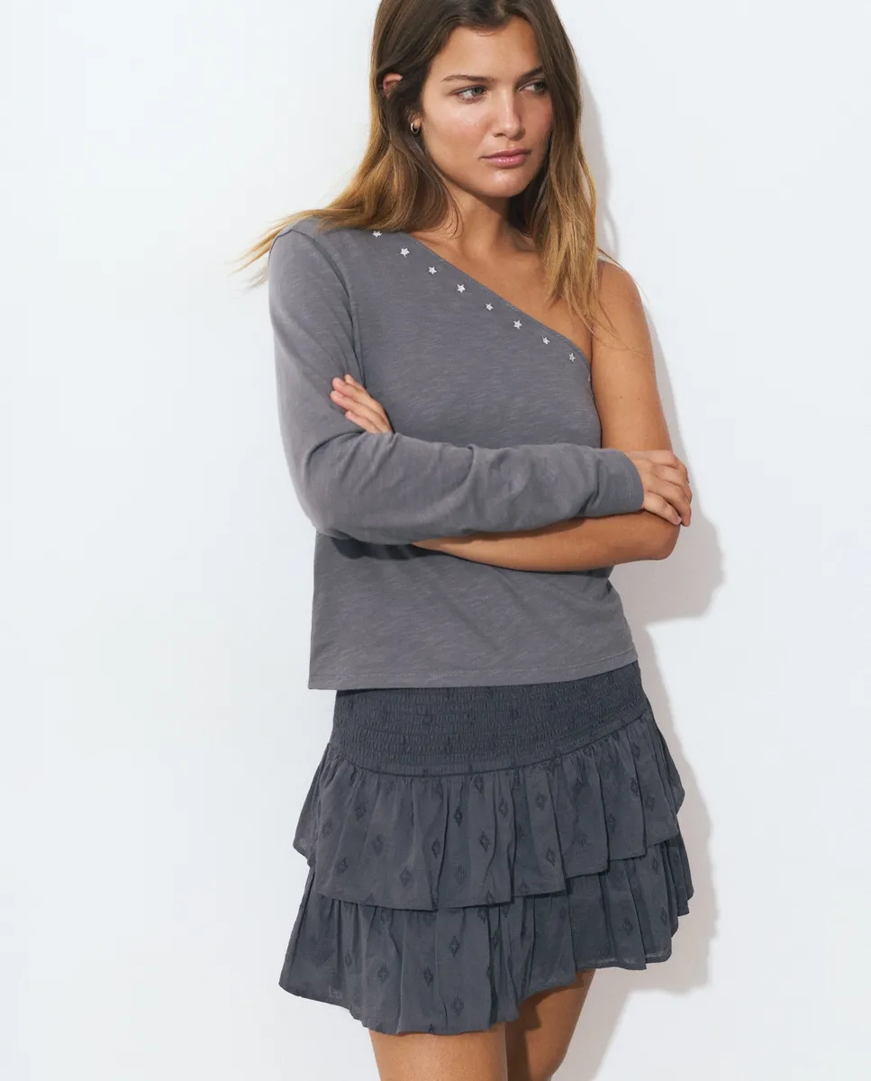 

Женская асимметричная футболка с звездами Brownie, серый