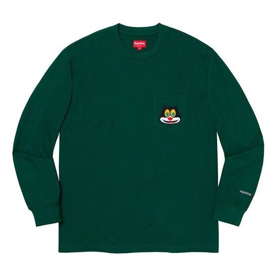 

Футболка fw19 week 4 cat l/s pocket tee chest kitten long sleeves green Supreme, зеленый