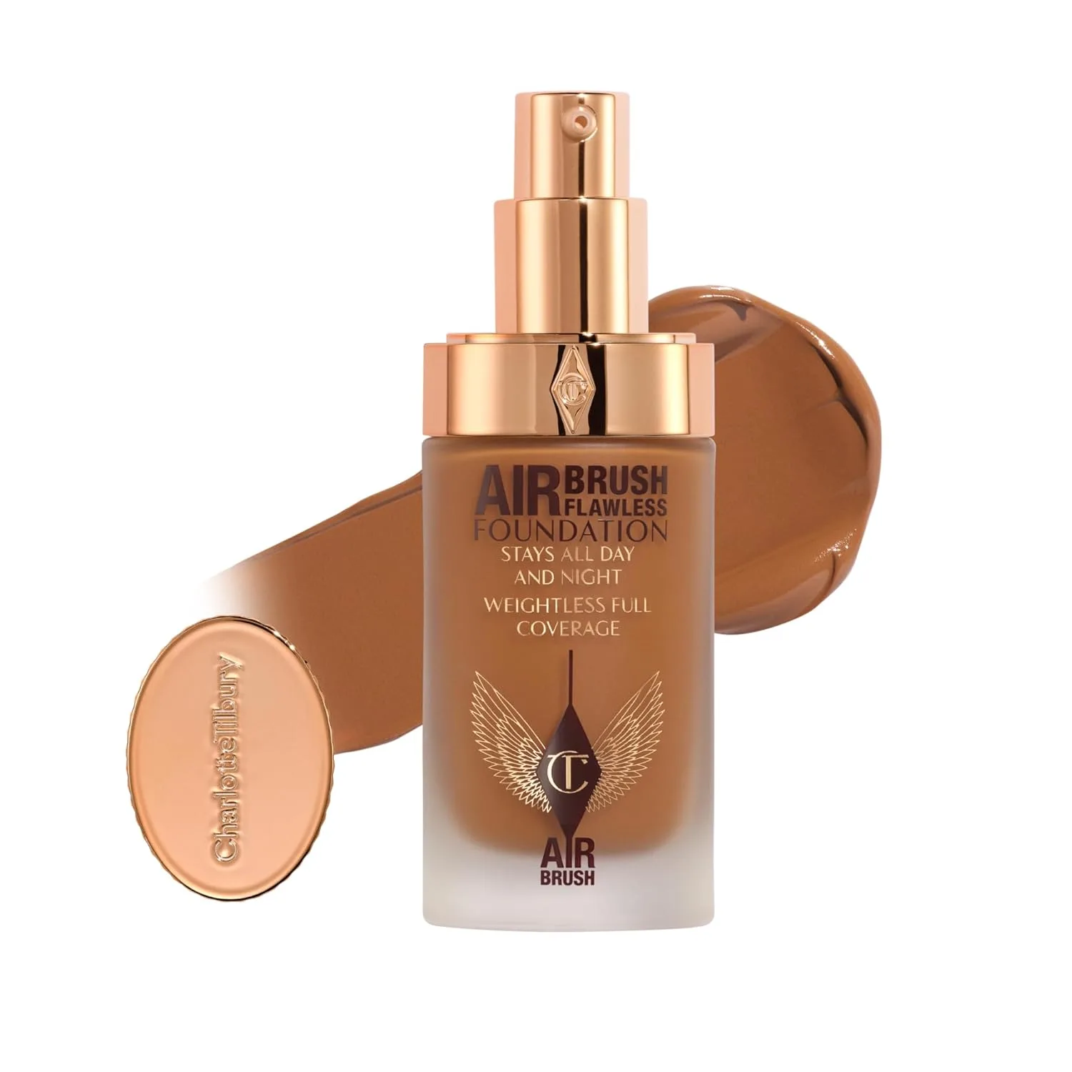 Charlotte Tilbury Airbrush Flawless Matte Foundation - тональная основа с полным покрытием и натуральным матовым финишем, выравнивает и скрывает поры, водостойкая и устойчивая к переносу, 13 Warm - Deep with warm undertones