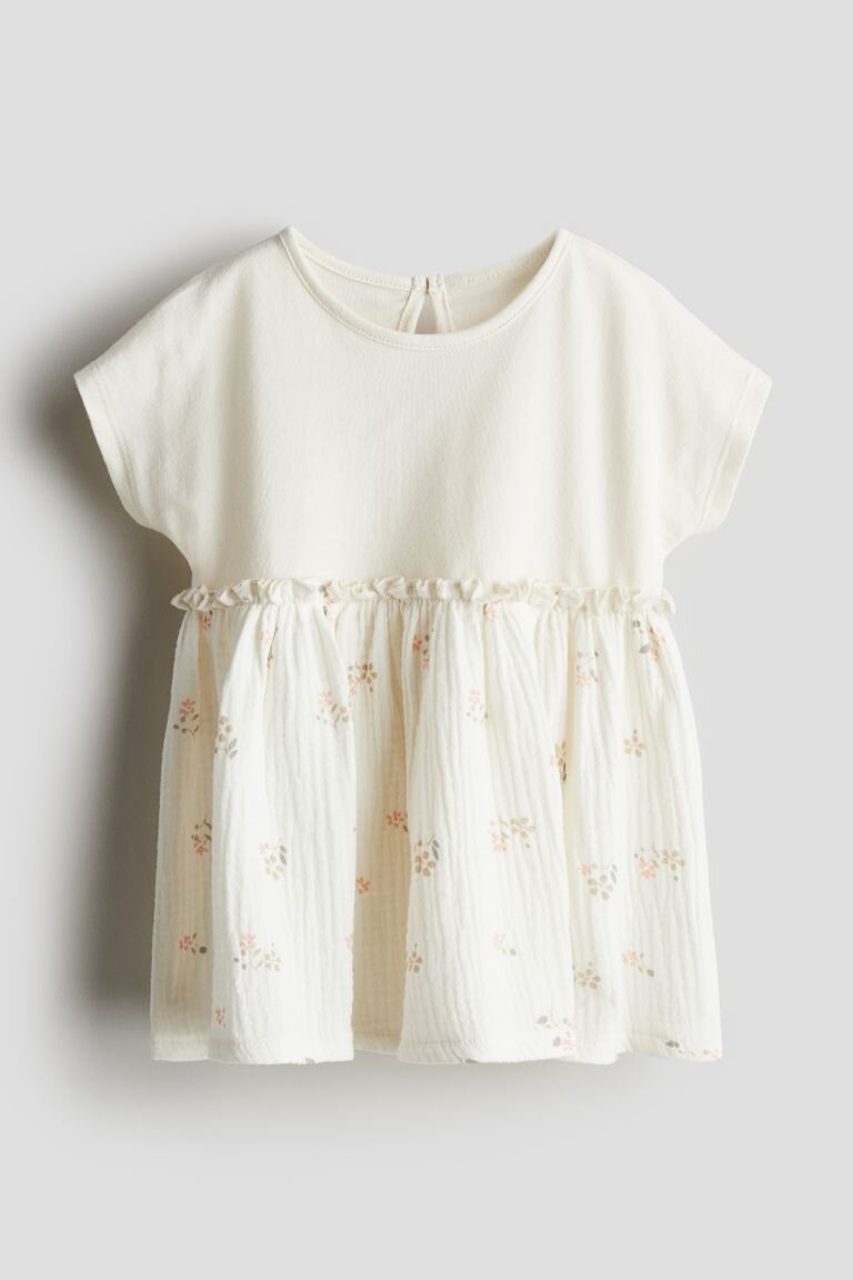 

Хлопковое платье с короткими рукавами H&M, бежевый