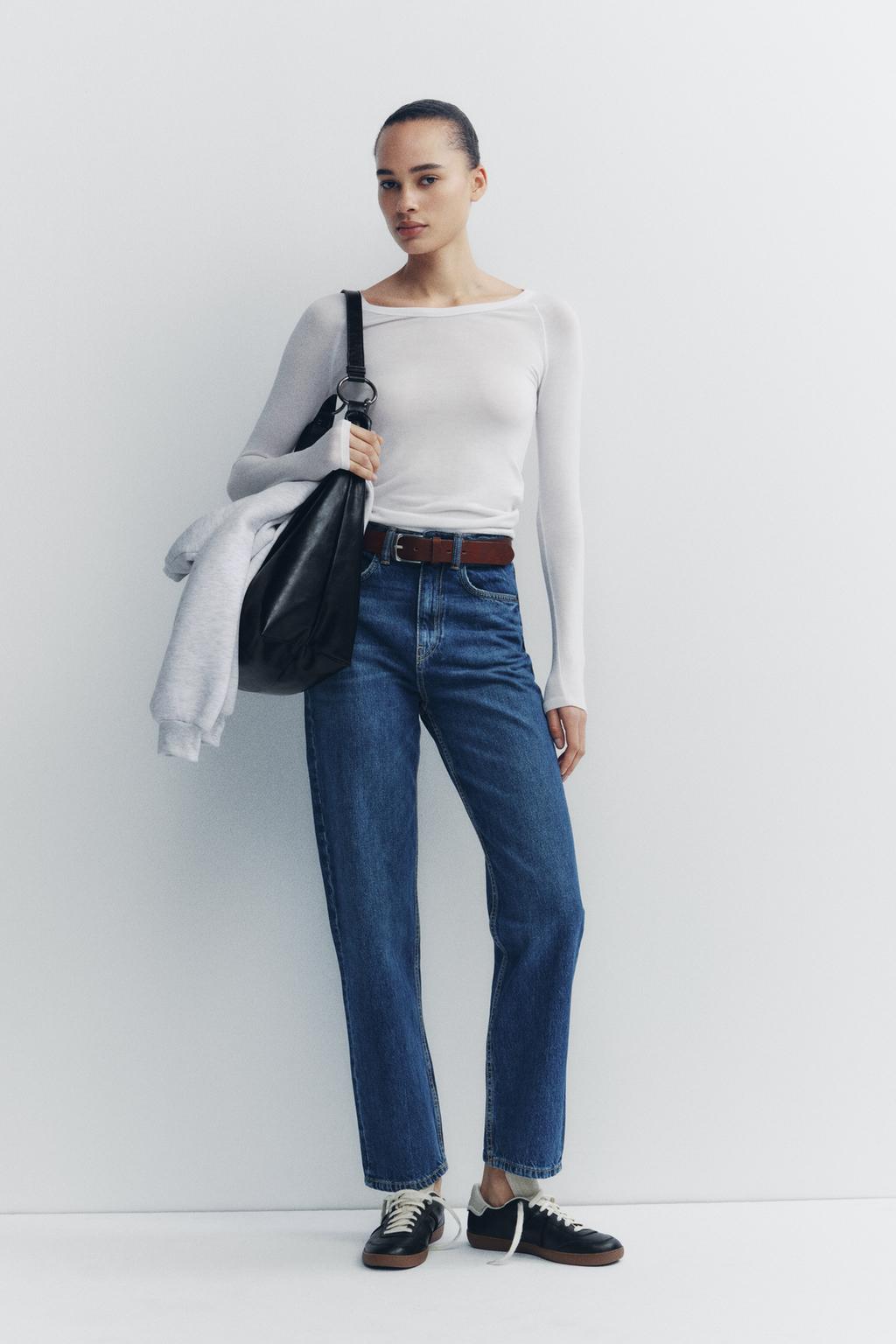

Джинсы trf mom fit с высокой талией ZARA, темно-синий