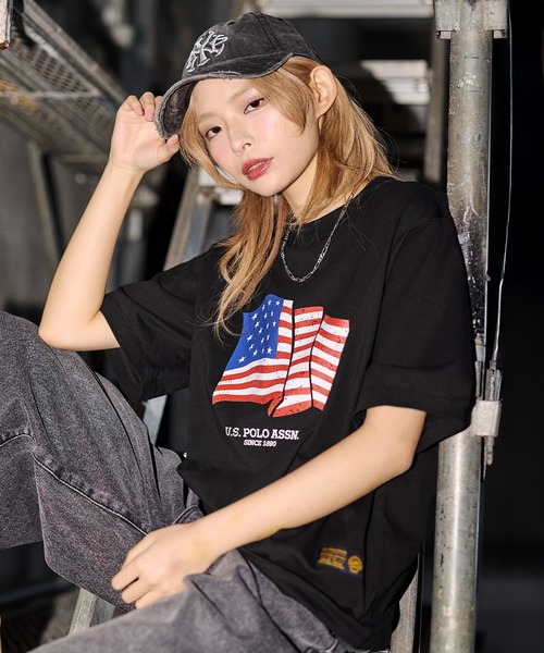 

U.S. POLO ASSN. Футболка с принтом флага, унисекс, US POLO ASSN., черный