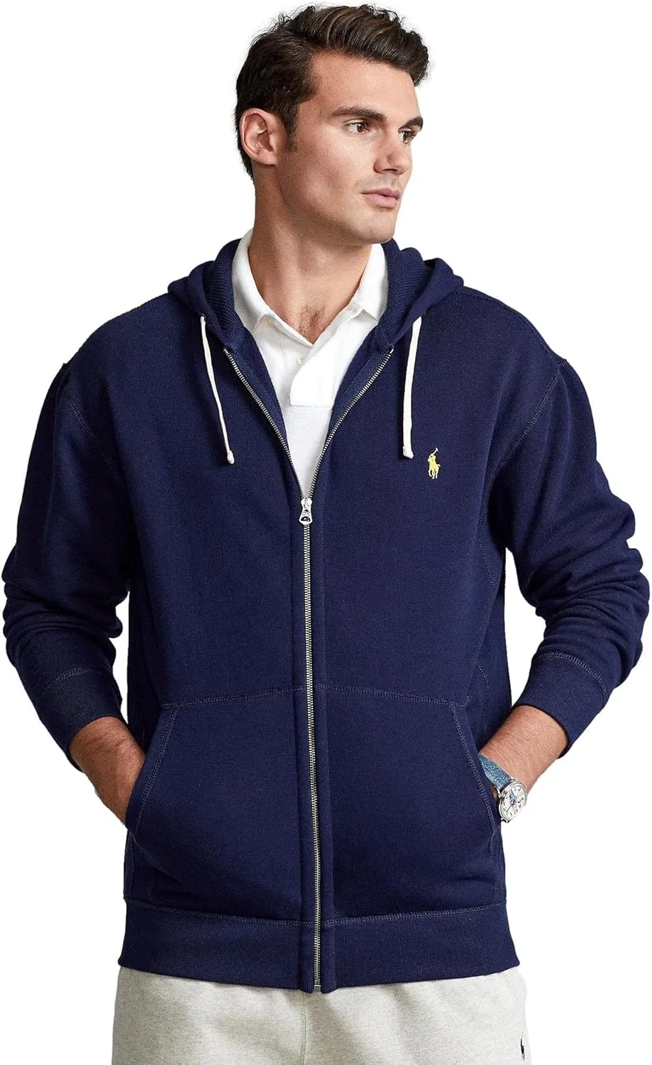 POLO RALPH LAUREN Большая и высокая классическая флисовая толстовка на молнии, синий — фото 2