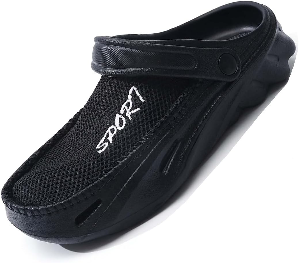 

Мужские сетчатые садовые сабо, дышащие, легкие, противоскользящие летние тапочки для прогулок на улице и пляжа Generic, черный