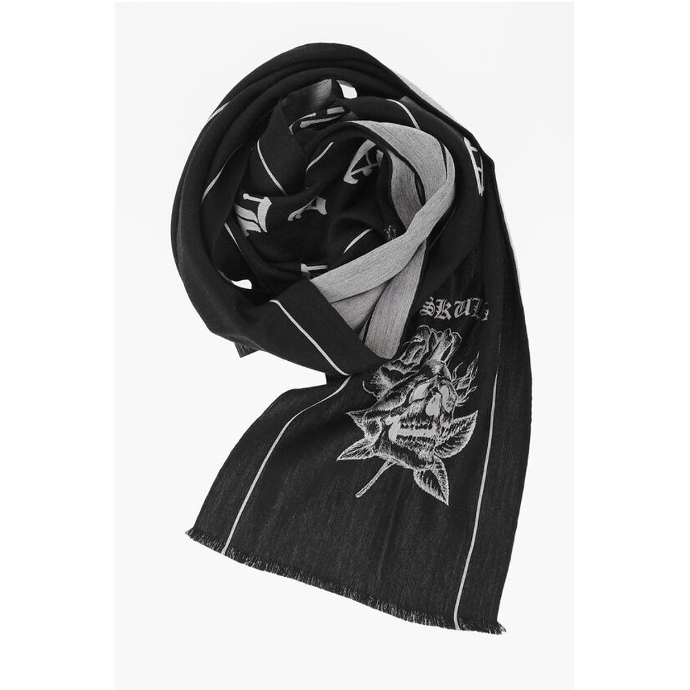 

Шерстяной шарф с татуировкой черепа и жаккардовым логотипом Marcelo Burlon, Black