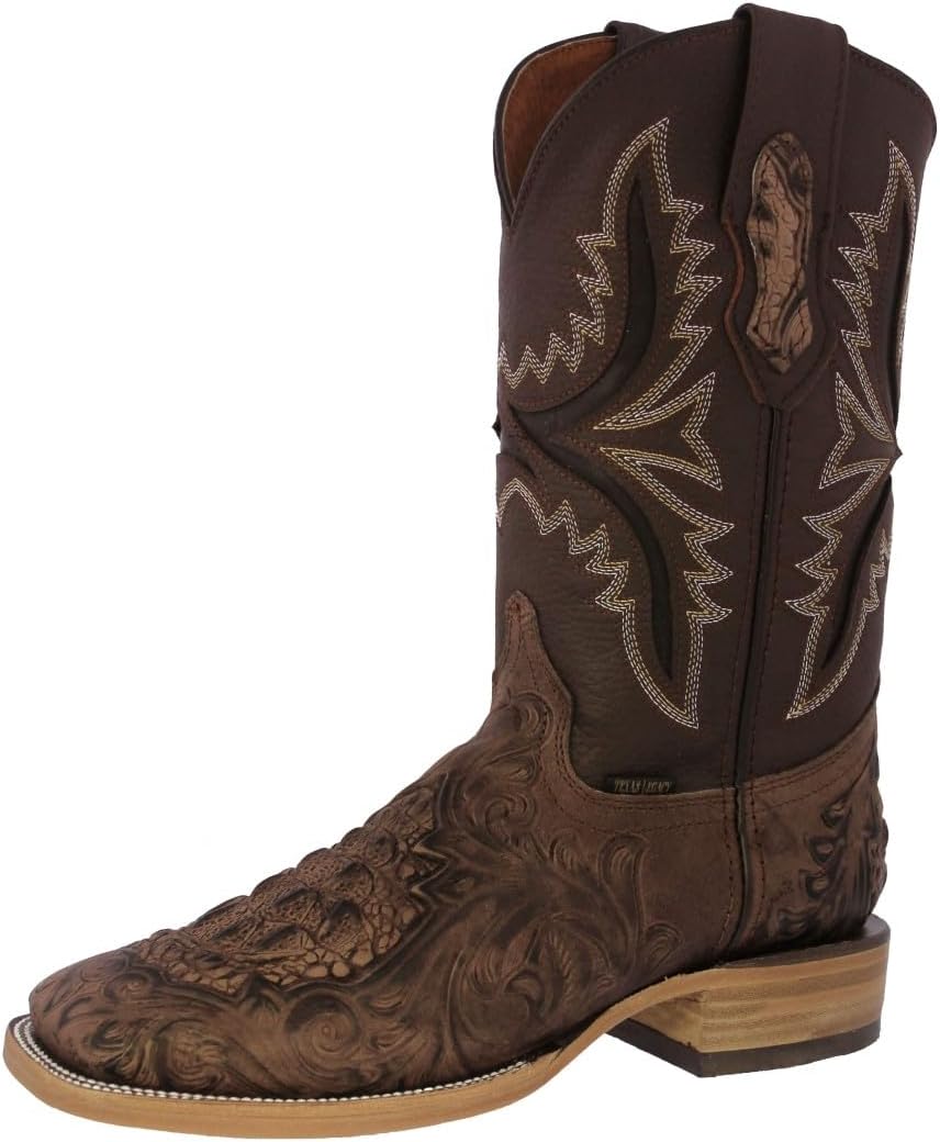 

Мужские коричневые ковбойские сапоги Texas Legacy с ручной обработкой и принтом под крокодила, квадратный носок