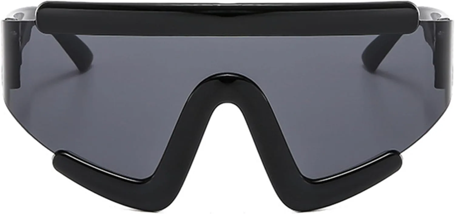 

bullabulling Большие спортивные солнцезащитные очки в стиле 80-х, защитные очки с плоским верхом, цельные, футуристический козырек, для женщин и мужчин, C1