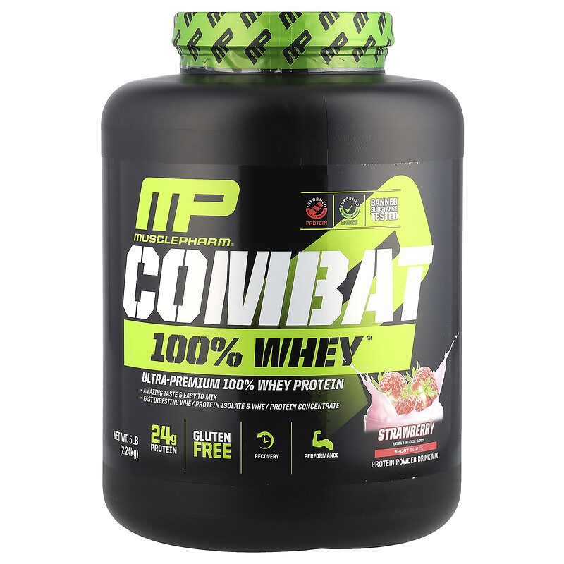 

MusclePharm, Combat 100% Whey , со вкусом клубники, 2,24 кг (5 фунтов)