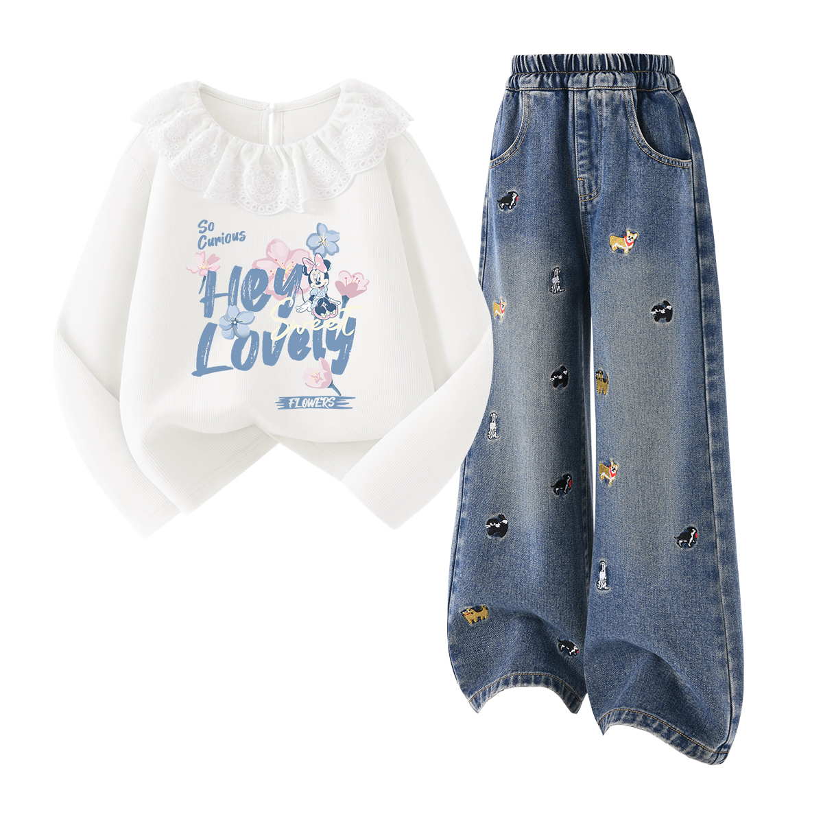 

Детская повседневная спортивная одежда Disney, Di Light Color Gardenia White+Solid Color Denim Blue