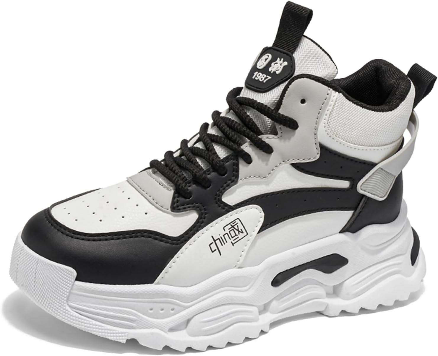 

Мужские высокие модные кроссовки Ботинки для пеших прогулок Повседневные спортивные прогулочные туфли Объемные кроссовки Spwagym, белый/черный