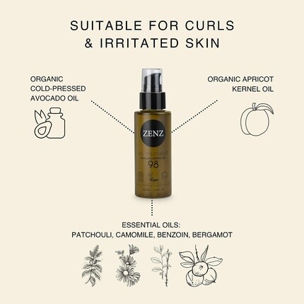 Oil Treatment Healing Sense № 98 100 мл Многофункциональное масло — аромат бензоина, пачули, ромашки и бергамота — питает волосы и кожу — богато витаминами и минералами, Zenz — фото 2