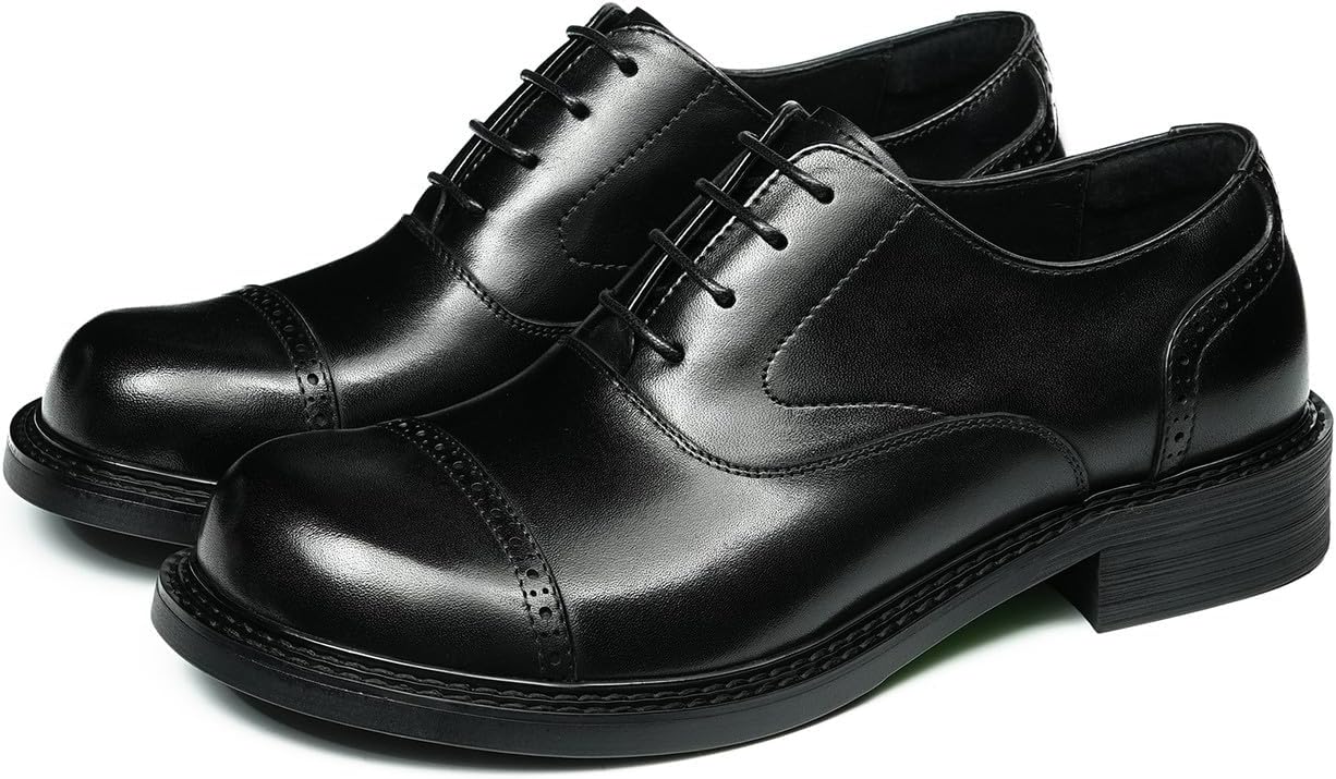 

Мужские оксфорды Santimon с закрытым мысом - формальные туфли из натуральной кожи с брогированием, шнуровкой, для бизнеса, свадьбы, церкви и выпускного, с амортизирующей стелькой и противоскользящей резиновой подошвой, черный