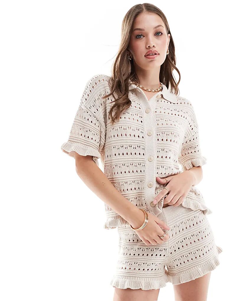 

Трикотажные шорты с оборками ASOS DESIGN цвета экрю