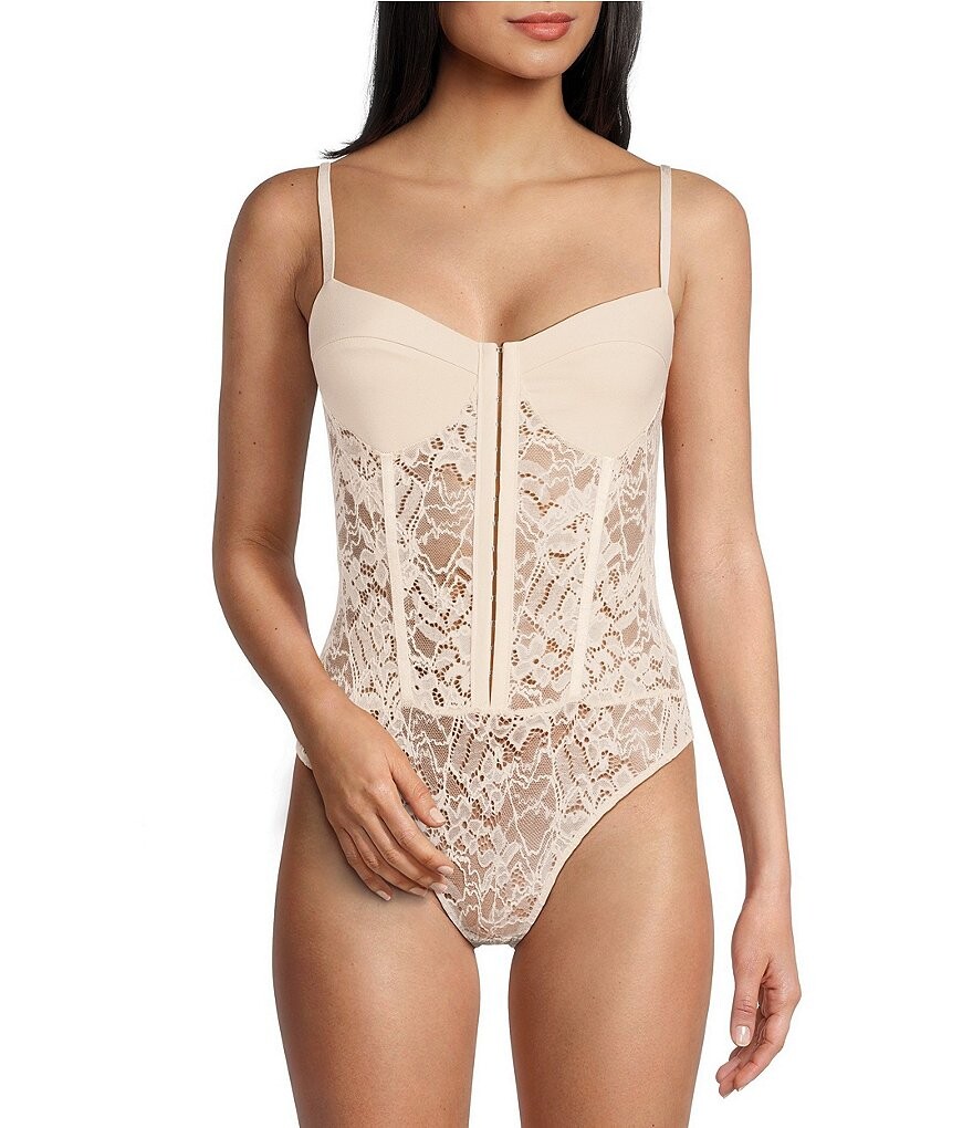 

Боди с кружевным корсетом Free People Night Rhythm, бежевый