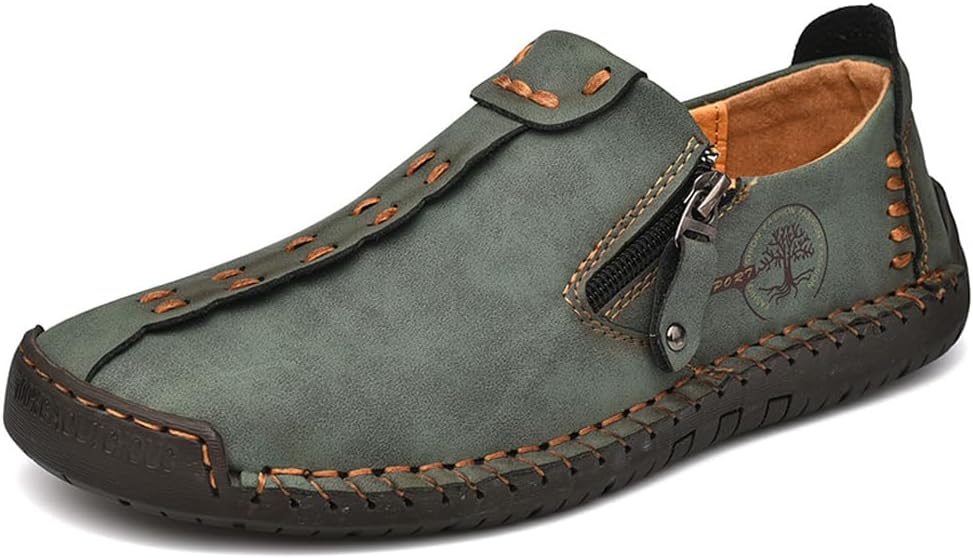 

Мужские лоферы повседневные ручной работы, для ходьбы, дышащие, удобные кожаные с прошивкой, офисные деловые с молнией, на плоской подошве мокасины Asifn, зеленый
