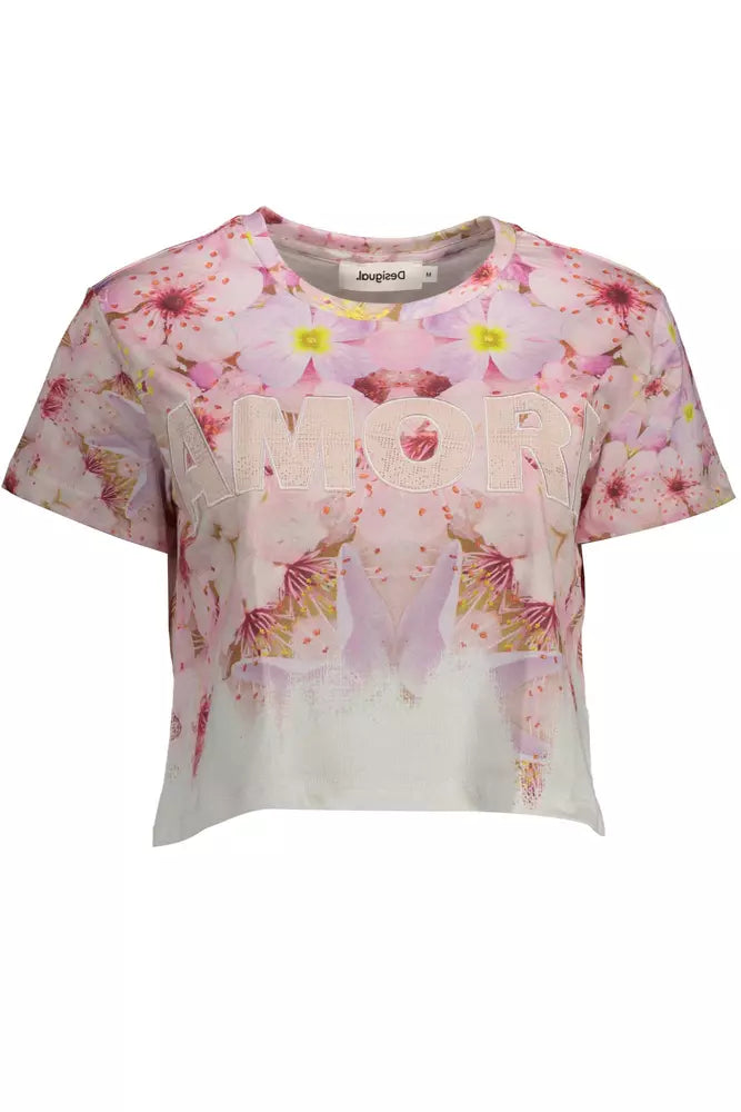 

Desigual Chic Embroide Хлопковая женская футболка, розовый