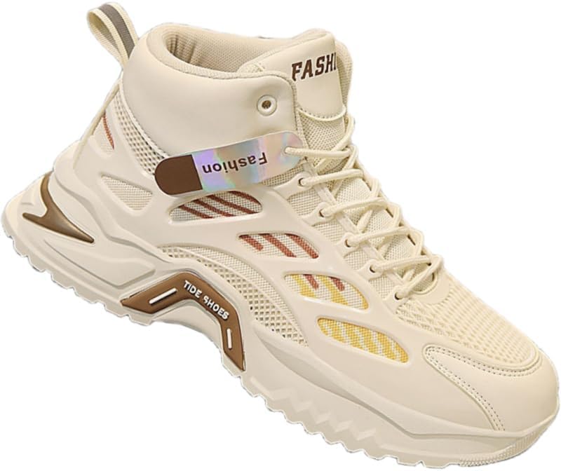 

Мужские модные высокие спортивные кроссовки из сетки с хорошей вентиляцией - удобные для повседневной носки, противоскользящие и долговечные Clolinde, слоновая кость