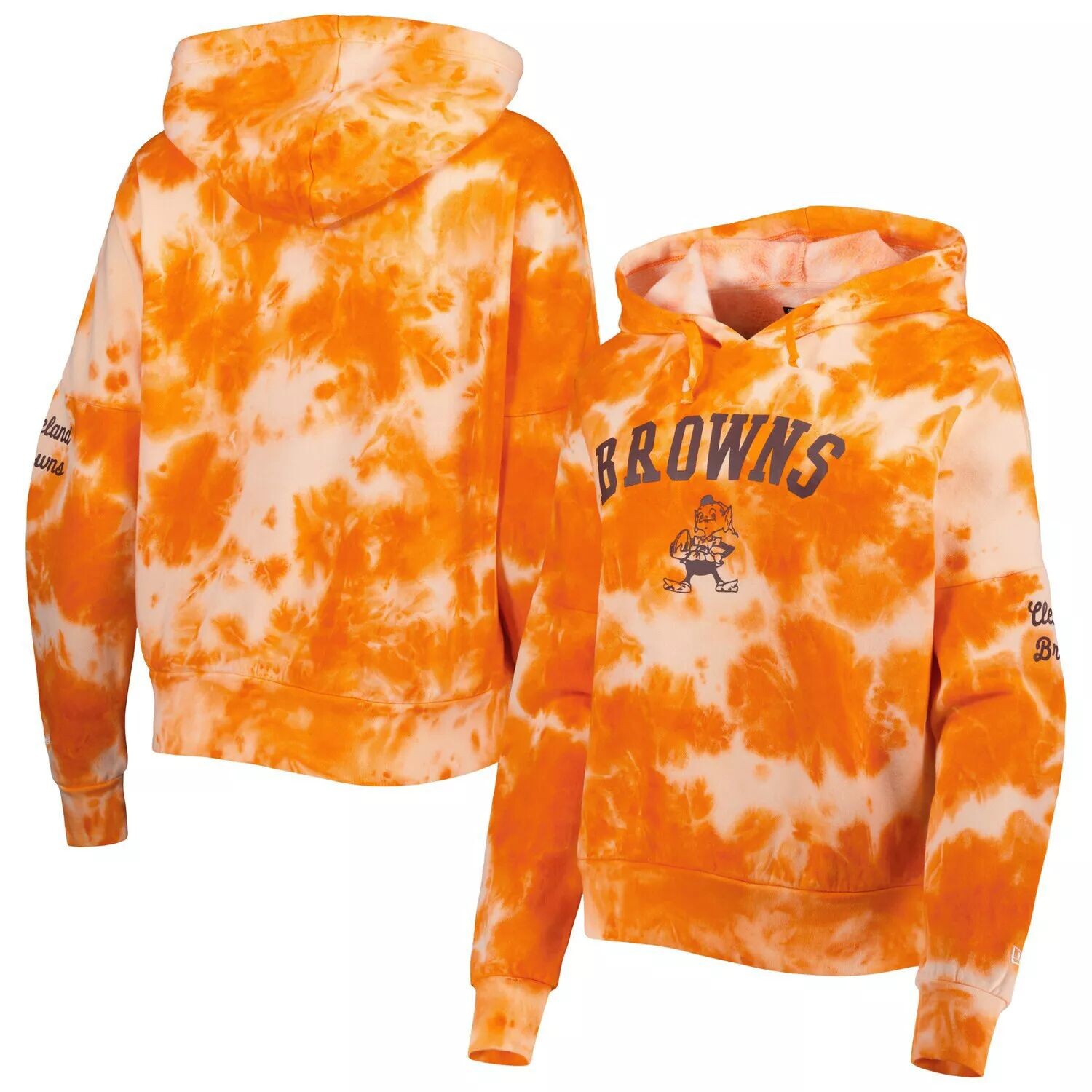 

Женский флисовый пуловер с капюшоном New Era Orange Cleveland Browns Cloud Dye New Era
