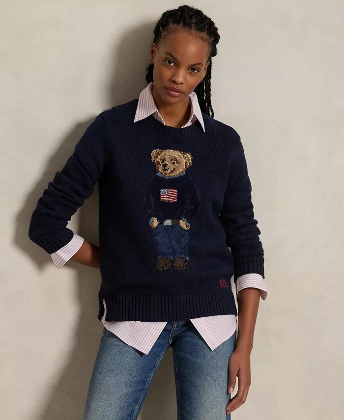 

Женский хлопково-льняной свитер Polo Bear Polo Ralph Lauren, мультиколор
