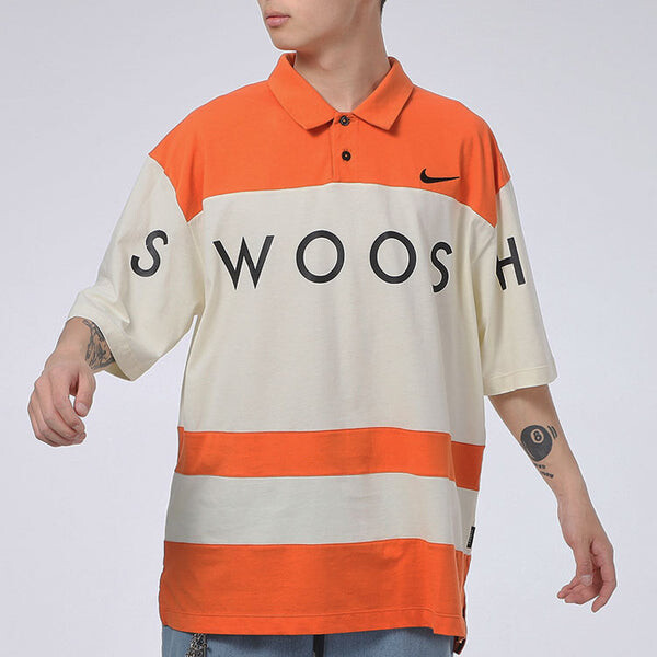 Футболка sportswear swoosh logo printing contrasting colors loose polo shirt orange Nike, оранжевый — фото 3